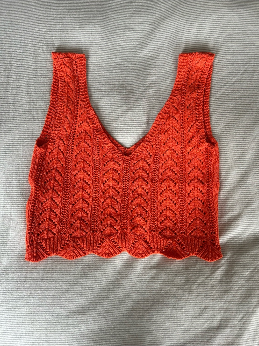 Orange Knit V-Neck Crop Tank Top
